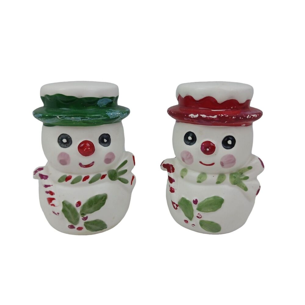 Vintage Mr. and Mrs. Snowman Salt and Pepper Shakers Japan Incaro ceramic